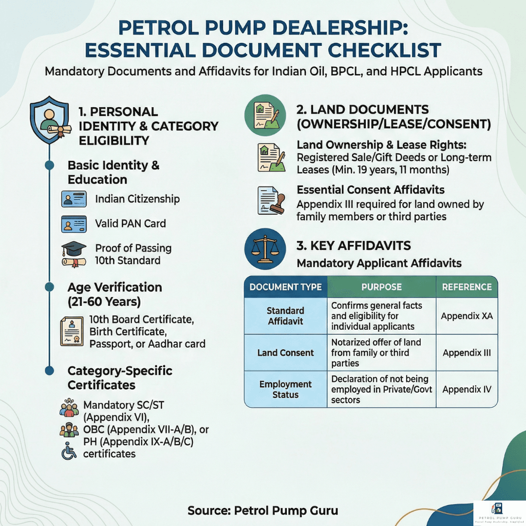 पेट्रोल पंप डीलरशिप आवेदन के लिए अनिवार्य दस्तावेज और हलफनामे: पूर्ण गाइड